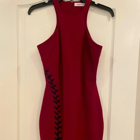 elizabeth and james red dress Elizabeth and James red wine color dress with black lace up accent and slit